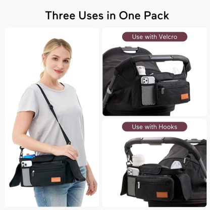 Universal Stroller Organizer – Detachable Bag with Insulated Cup Holders & Phone Pocket 