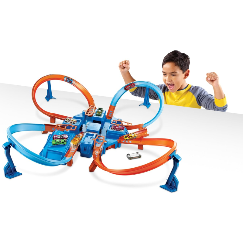 Motorized Crash Track Set – 4 Intersections, 16+ Feet of Track, Booster, Includes 2 Car