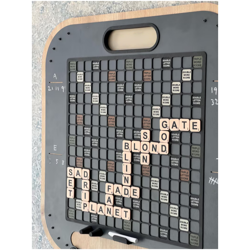 Magnetic Wall Scrabble Set – Modern Metal & Wood, 60x60 cm, Laser-Cut Wall Game