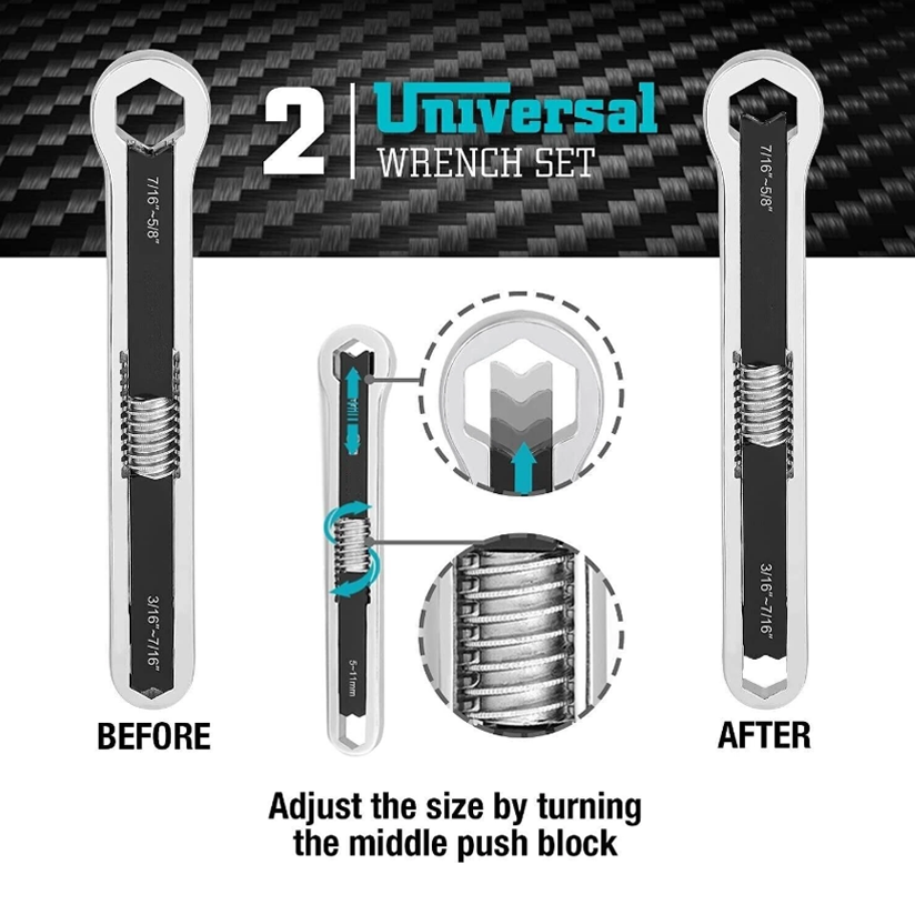 Double-ended adjustable box wrench set