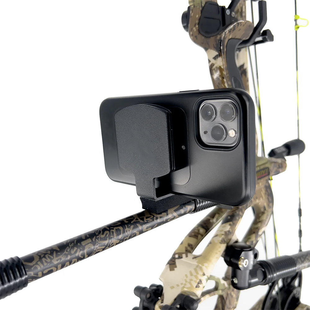 Universal magnetic smartphone holder for compound bows.