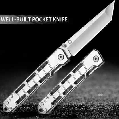 Tanto Folding EDC Knife – Outdoor Multi-Tool with Secure Thumb Lock & Leather Case