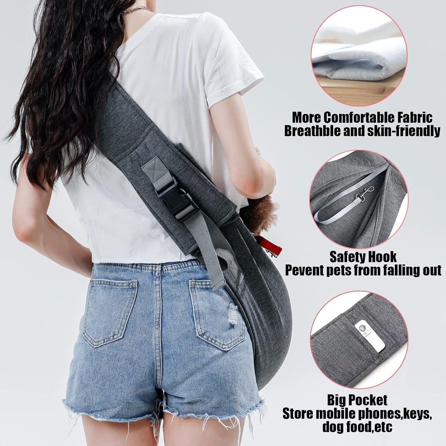 Hands-Free Dog Sling Carrier – Breathable Mesh Pet Shoulder Bag with Pocket