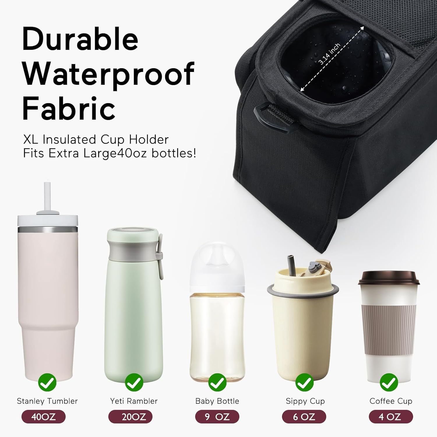 Universal Stroller Organizer – Detachable Bag with Insulated Cup Holders & Phone Pocket 