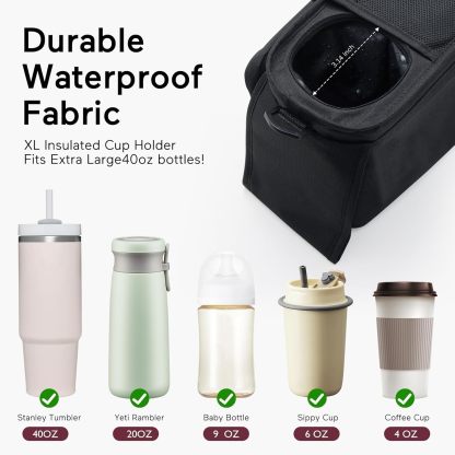 Universal Stroller Organizer – Detachable Bag with Insulated Cup Holders & Phone Pocket 