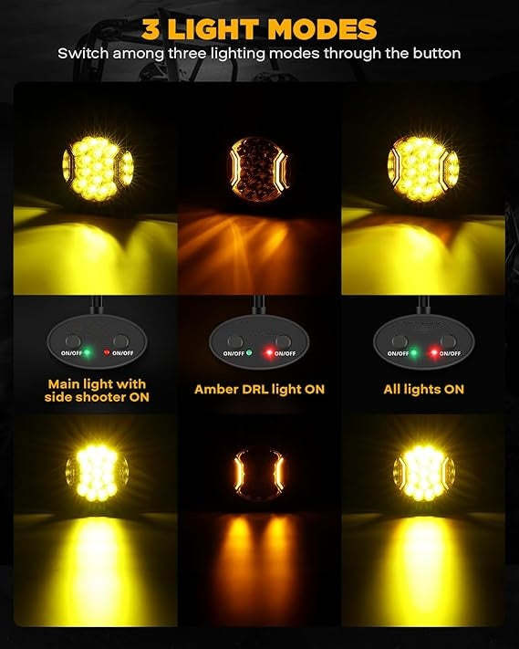 Amber LED Off-Road Light Pods - 26800LM, 270° Wide Beam