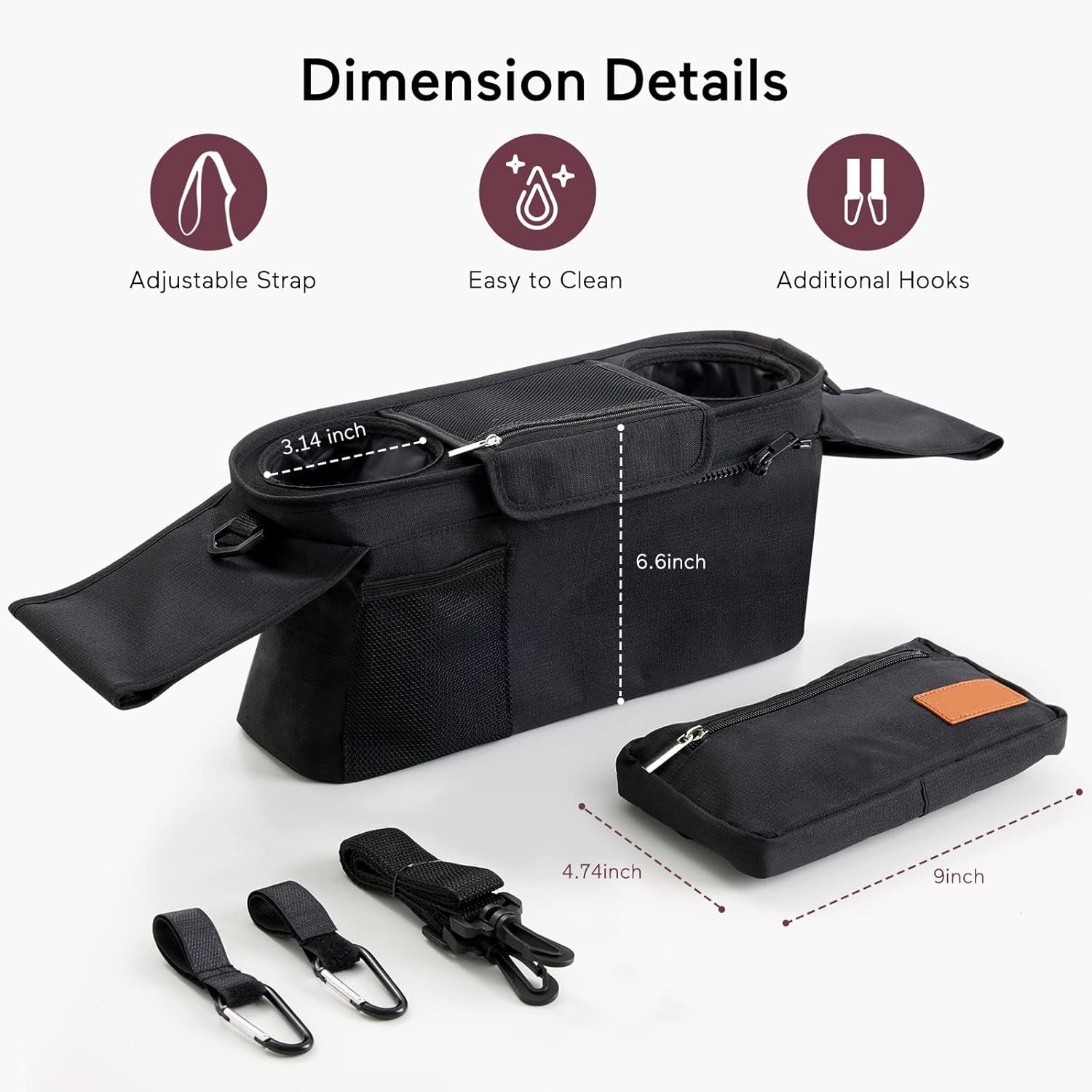 Universal Stroller Organizer – Detachable Bag with Insulated Cup Holders & Phone Pocket 