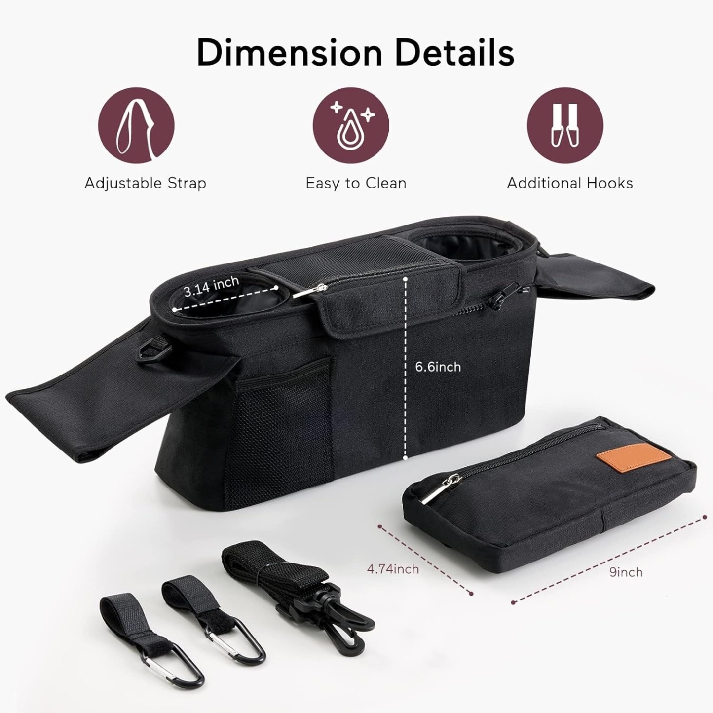 Universal Stroller Organizer – Detachable Bag with Insulated Cup Holders & Phone Pocket 