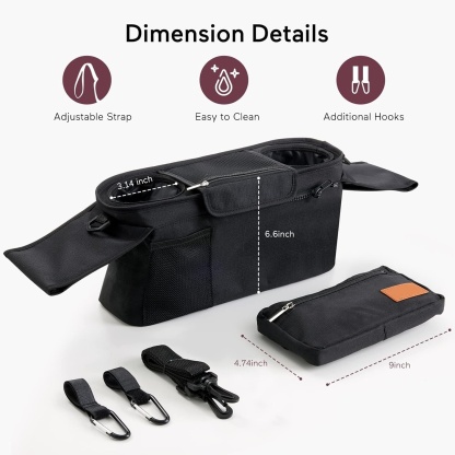 Universal Stroller Organizer – Detachable Bag with Insulated Cup Holders & Phone Pocket 