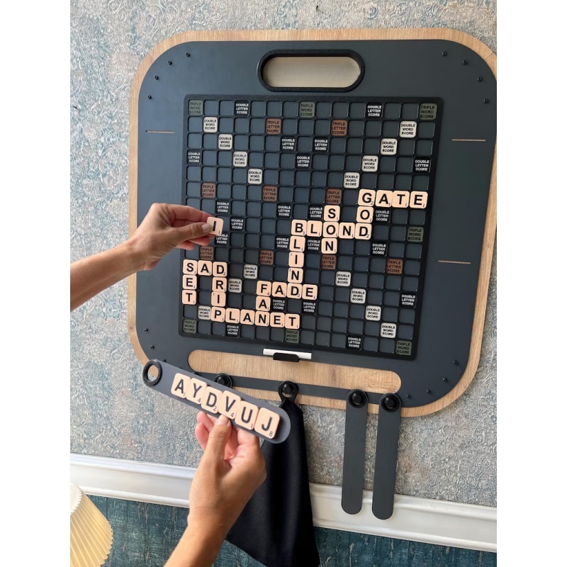 Magnetic Wall Scrabble Set – Modern Metal & Wood, 60x60 cm, Laser-Cut Wall Game
