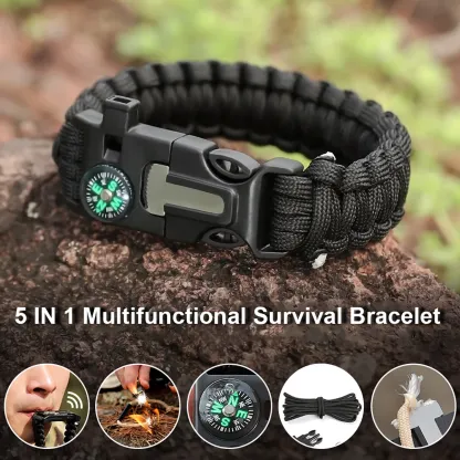 Multi-Function Paracord Bracelet – Fire Starter, Emergency Whistle, Compass, Survival Gear