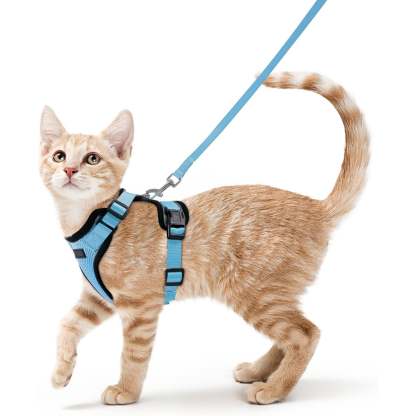 Cat Harness Vest – Escape-Proof, Soft Adjustable, Breathable with Reflective Stripe