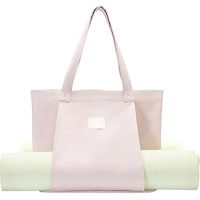 Canvas Tote Bag with Yoga Mat Carrier Pocket – Carryall Shoulder Bag