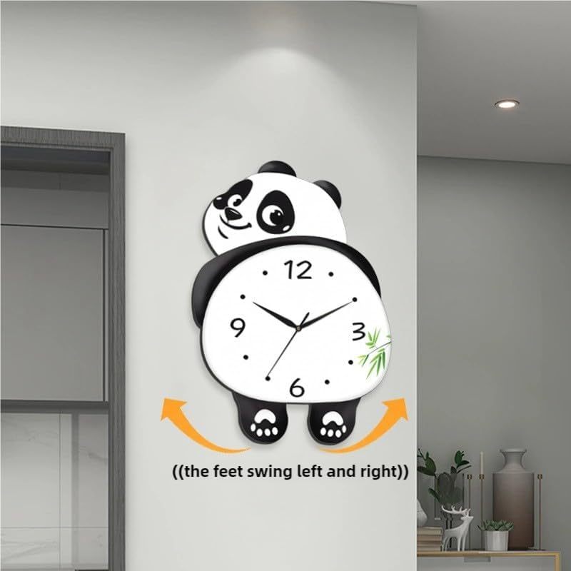 Funny Animal Cute Panda Design Wall Clock – Swinging Feet Modern Decorative Clock