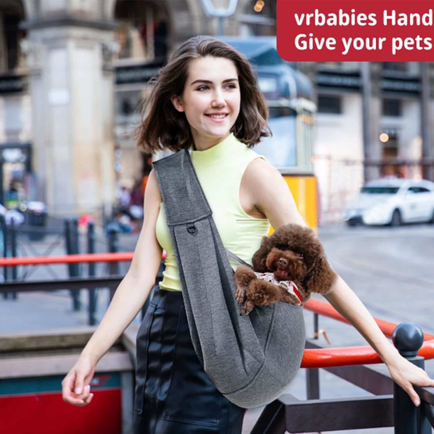 Hands-Free Dog Sling Carrier – Breathable Mesh Pet Shoulder Bag with Pocket