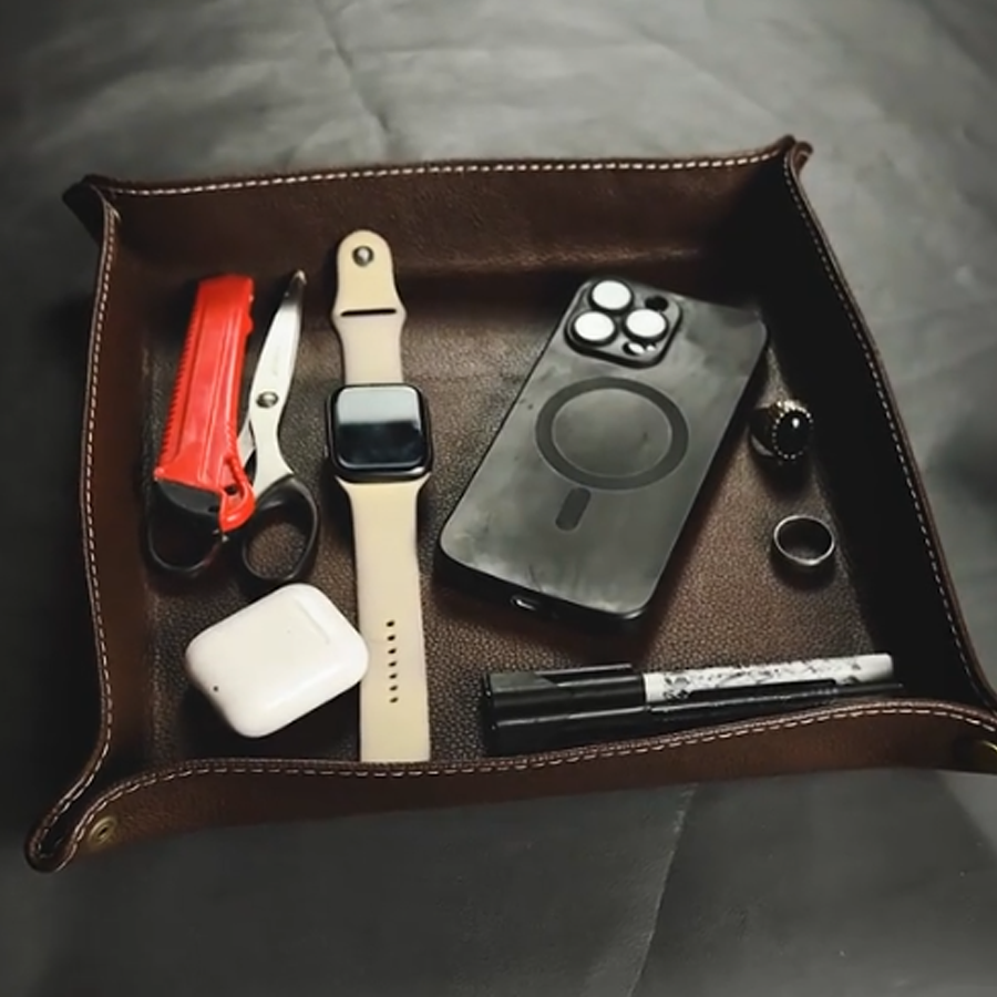 Genuine leather tray storage box