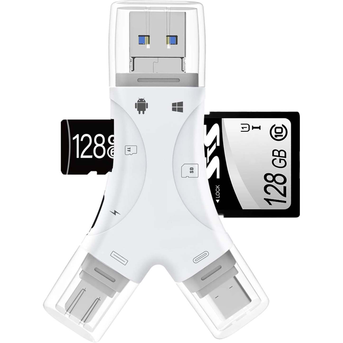 4-in-1 Micro SD Card Reader – Compatible with iPhone/iPad/Android/Mac/