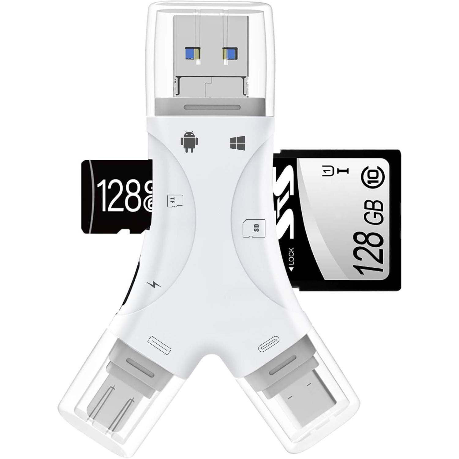 4-in-1 Micro SD Card Reader – Compatible with iPhone/iPad/Android/Mac/