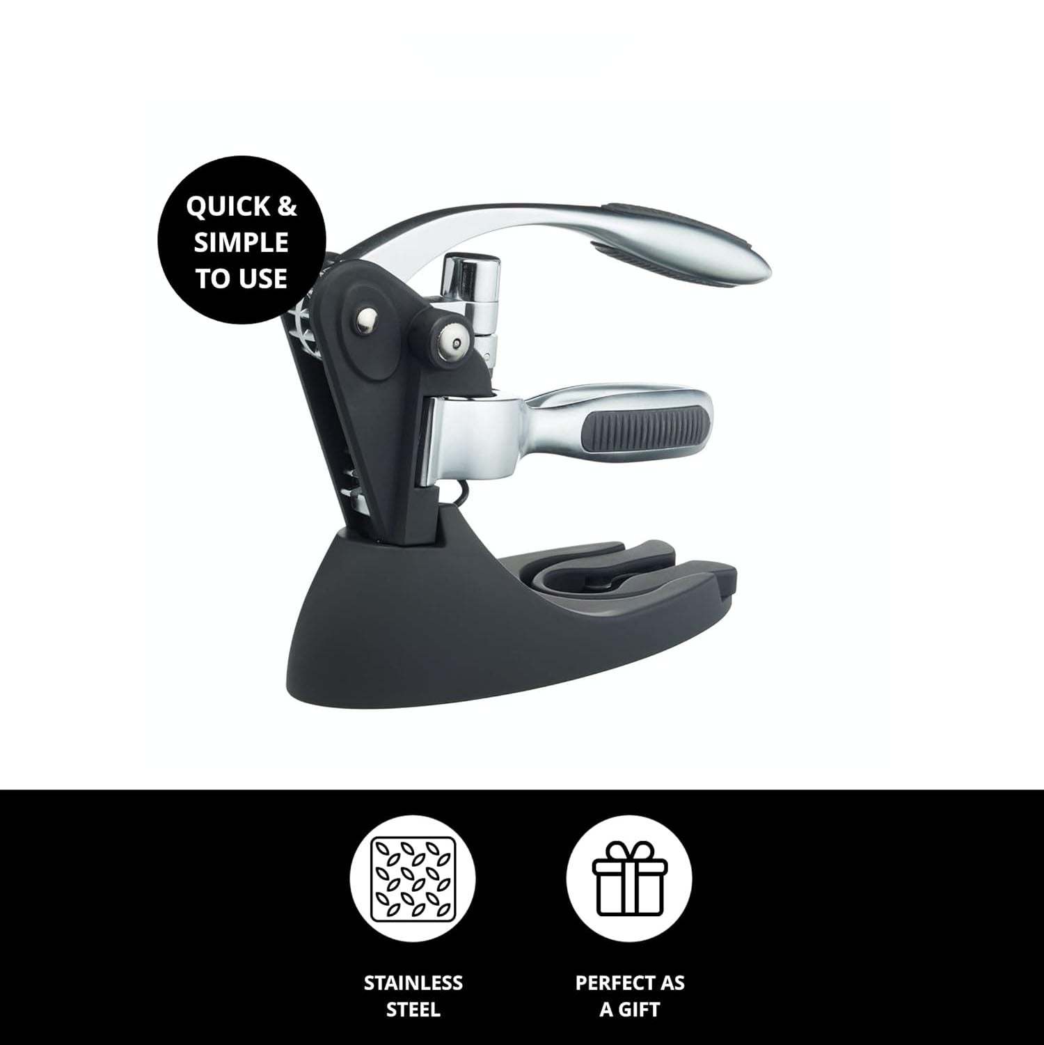 Lever Corkscrew Set – Includes Corkscrew, Stopper, Display Stand, Foil Cutter & Spare Worm
