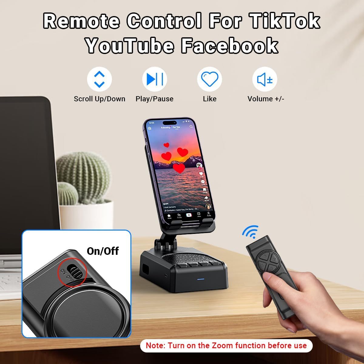 Bluetooth Speaker with Video Scrolling Remote & Phone Stand