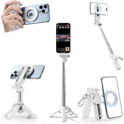 Magnetic 4-in-1 Multifunctional Selfie Stick Tripod – Mini Portable Phone Stand with Detachable Remote, Compatible with MagSafe
