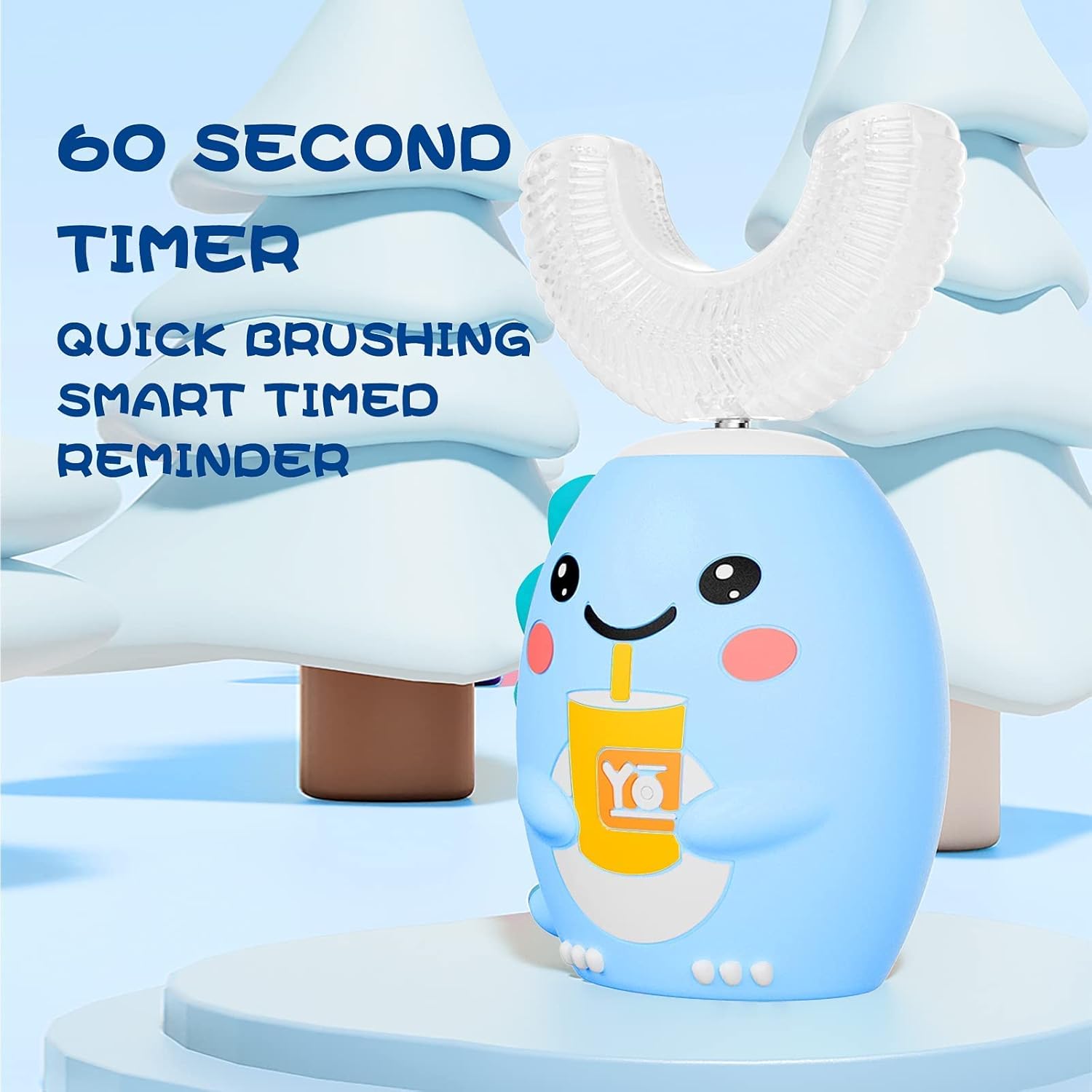 Children’s U-Shaped Electric Toothbrush – 360° Sonic Cleaning, 5 Modes, Cartoon Dinosaur Design