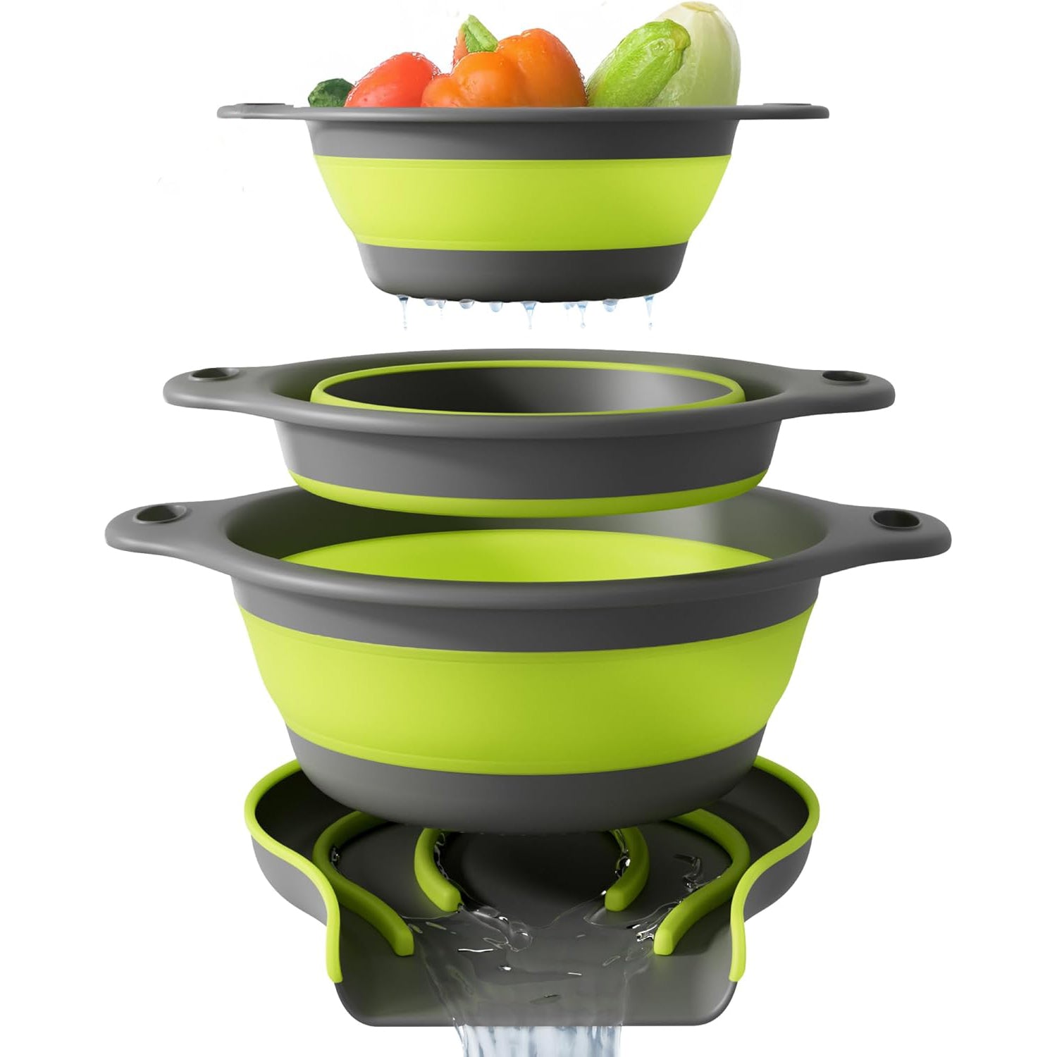 Collapsible Colanders  – Food Strainers with Over-Sink Water Draining Base for Pasta