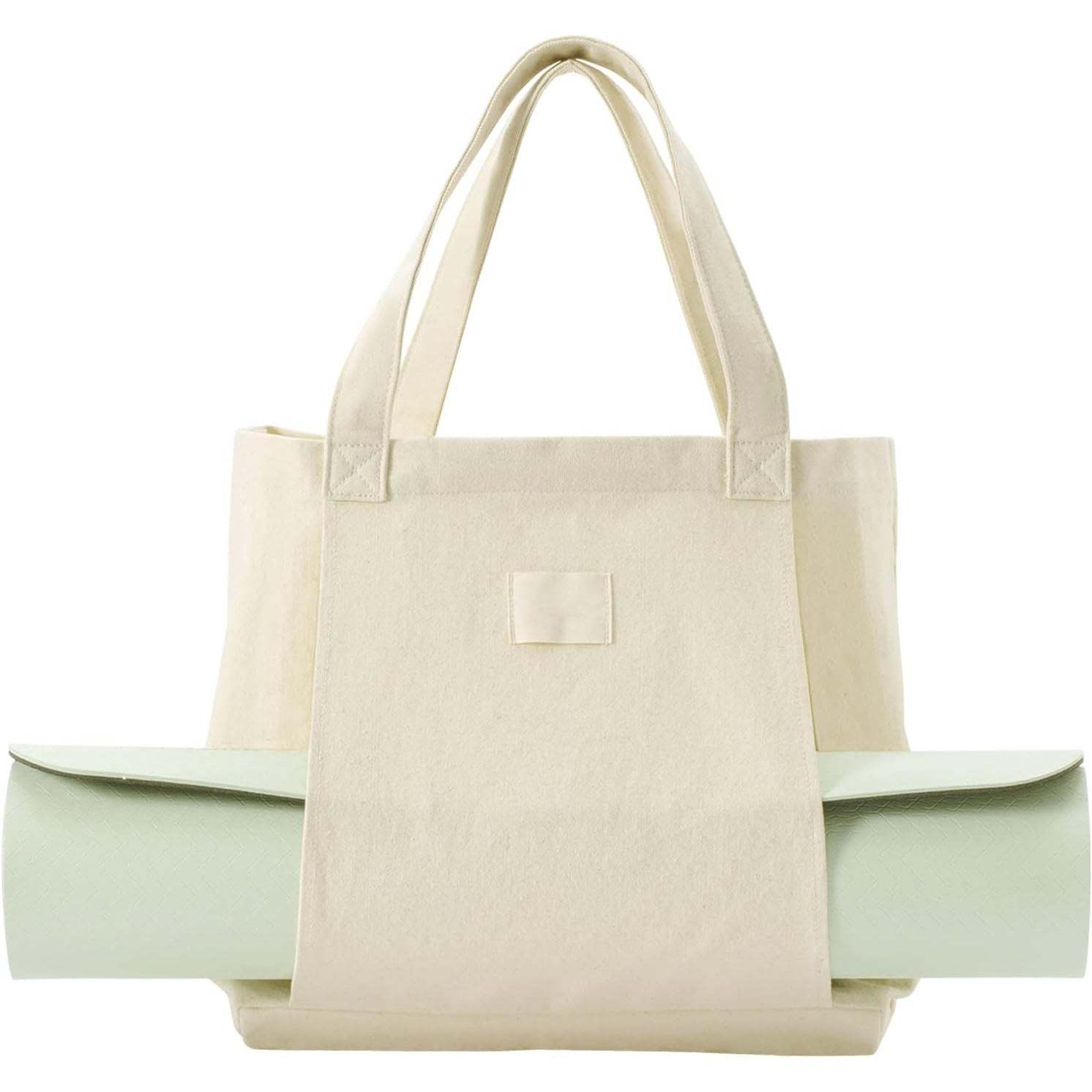 Canvas Tote Bag with Yoga Mat Carrier Pocket – Carryall Shoulder Bag