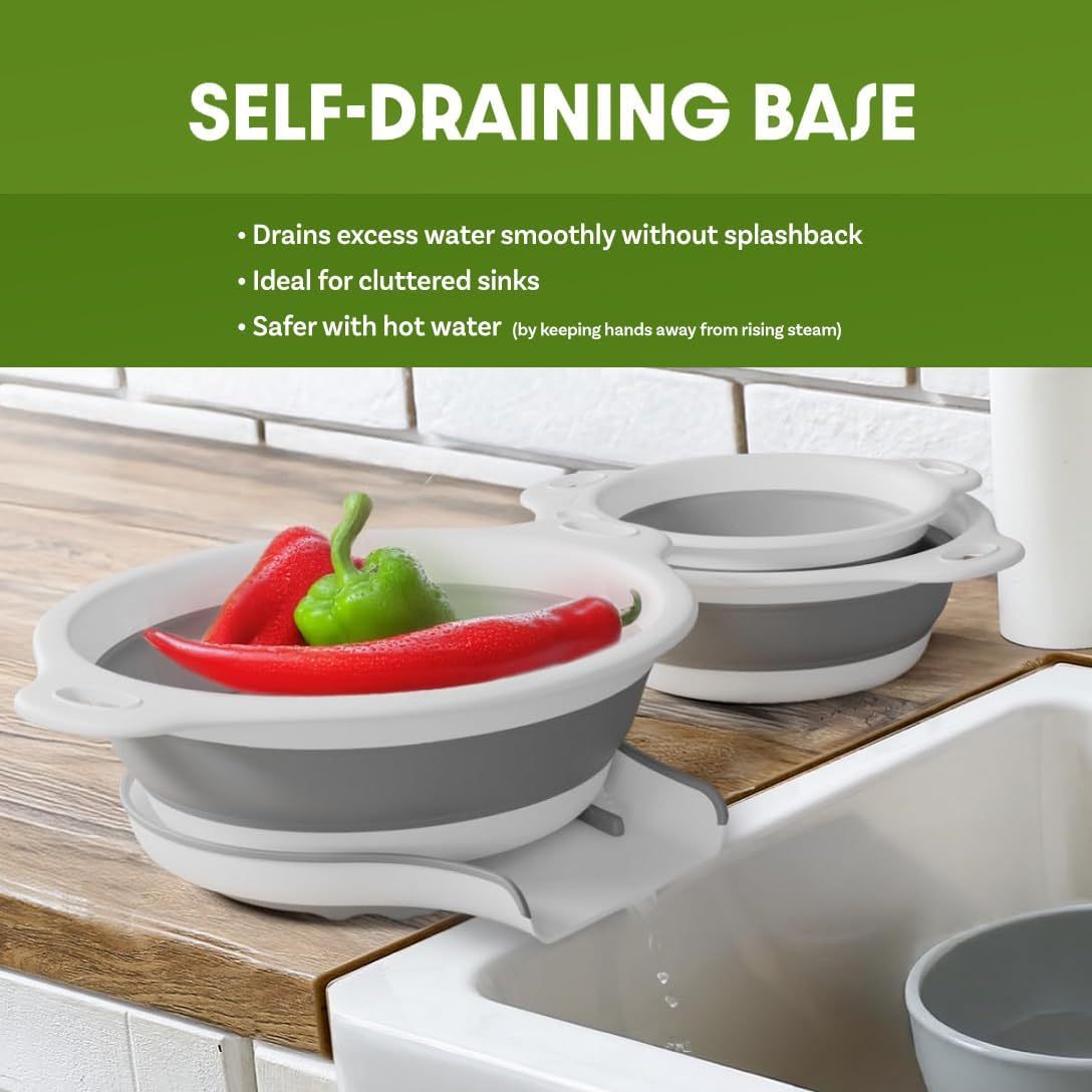 Collapsible Colanders  – Food Strainers with Over-Sink Water Draining Base for Pasta