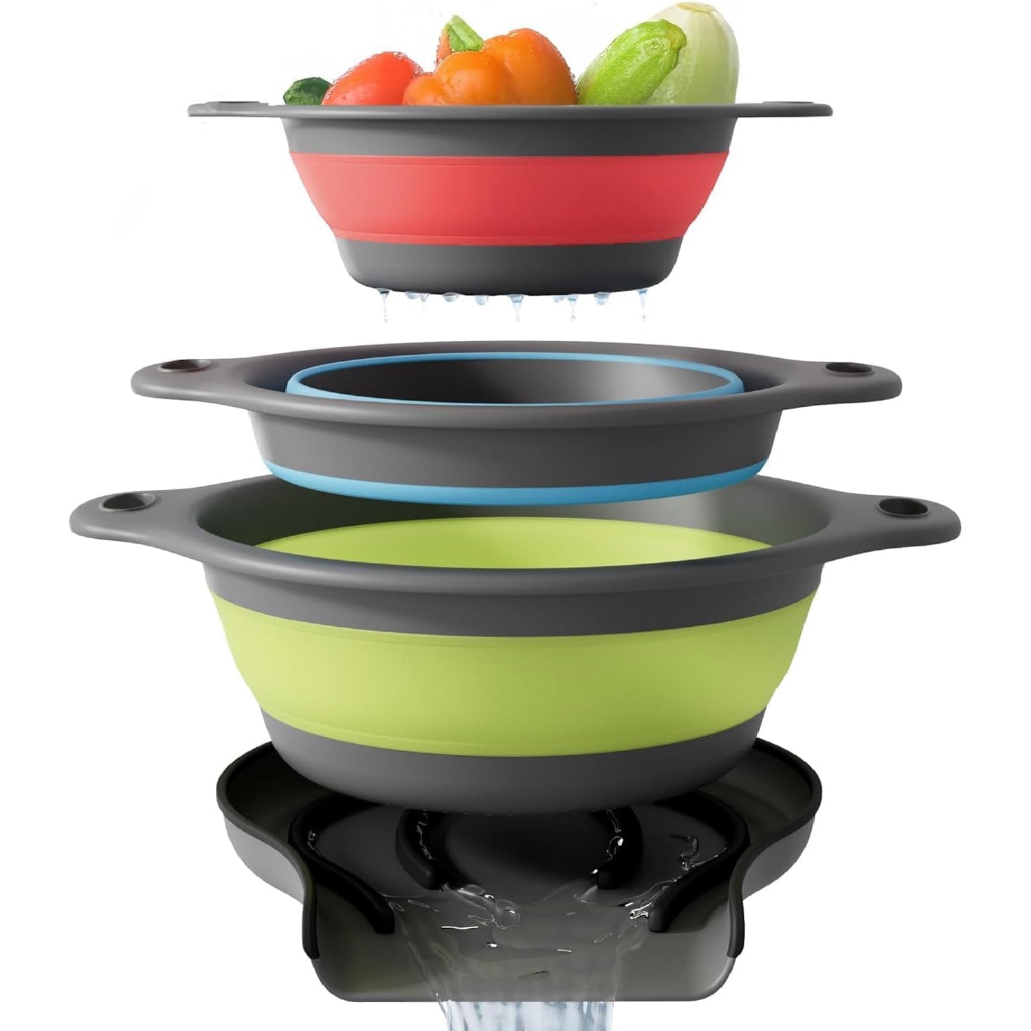 Collapsible Colanders  – Food Strainers with Over-Sink Water Draining Base for Pasta