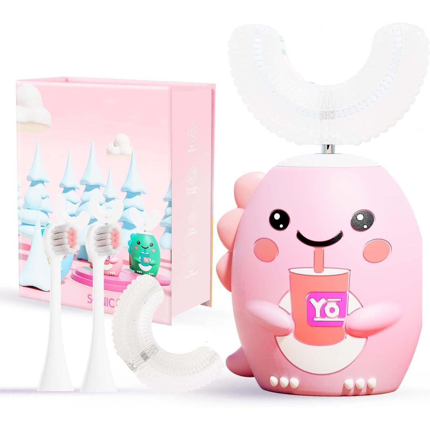 Children’s U-Shaped Electric Toothbrush – 360° Sonic Cleaning, 5 Modes, Cartoon Dinosaur Design