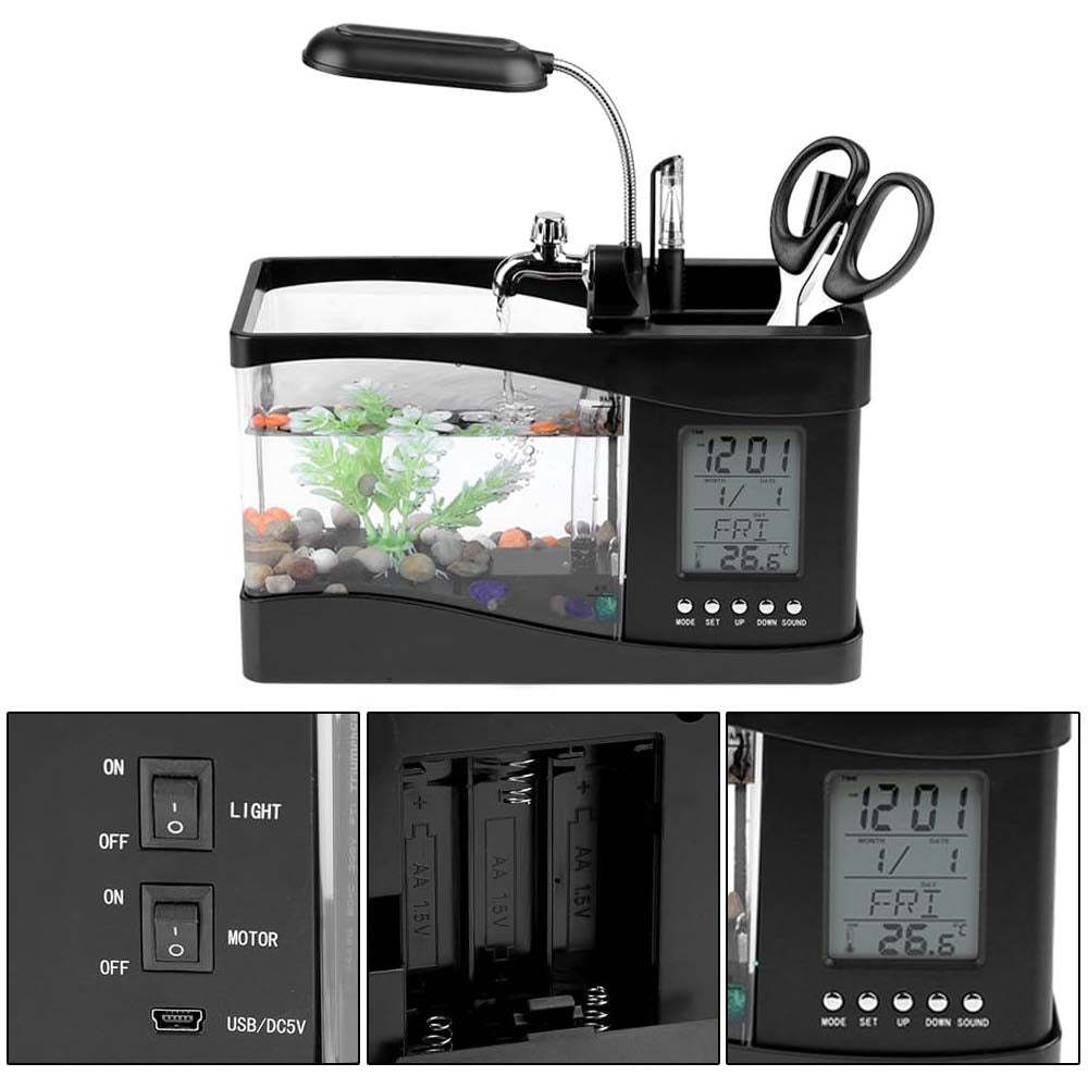 Multifunctional USB Rechargeable Mini Aquarium – LED Clock Light