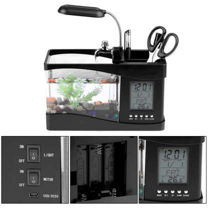 Multifunctional USB Rechargeable Mini Aquarium – LED Clock Light