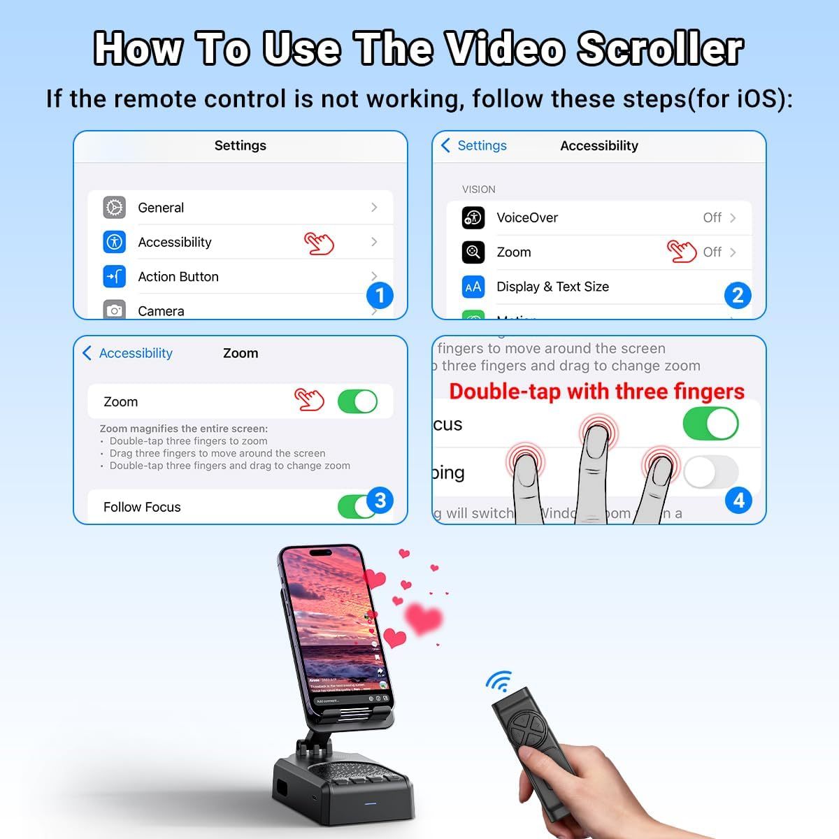 Bluetooth Speaker with Video Scrolling Remote & Phone Stand