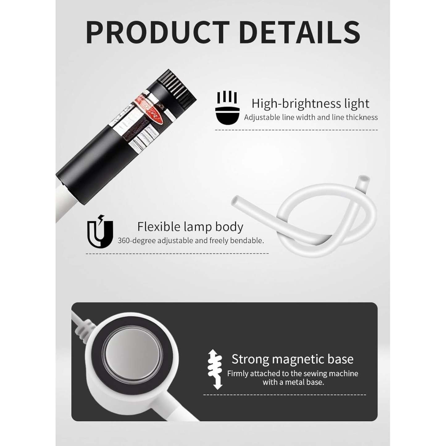 Magnetic Positioning Quilting Light, Precision Laser Guide for Sewing Machines, Laser Alignment with Heat Transfer Marking System