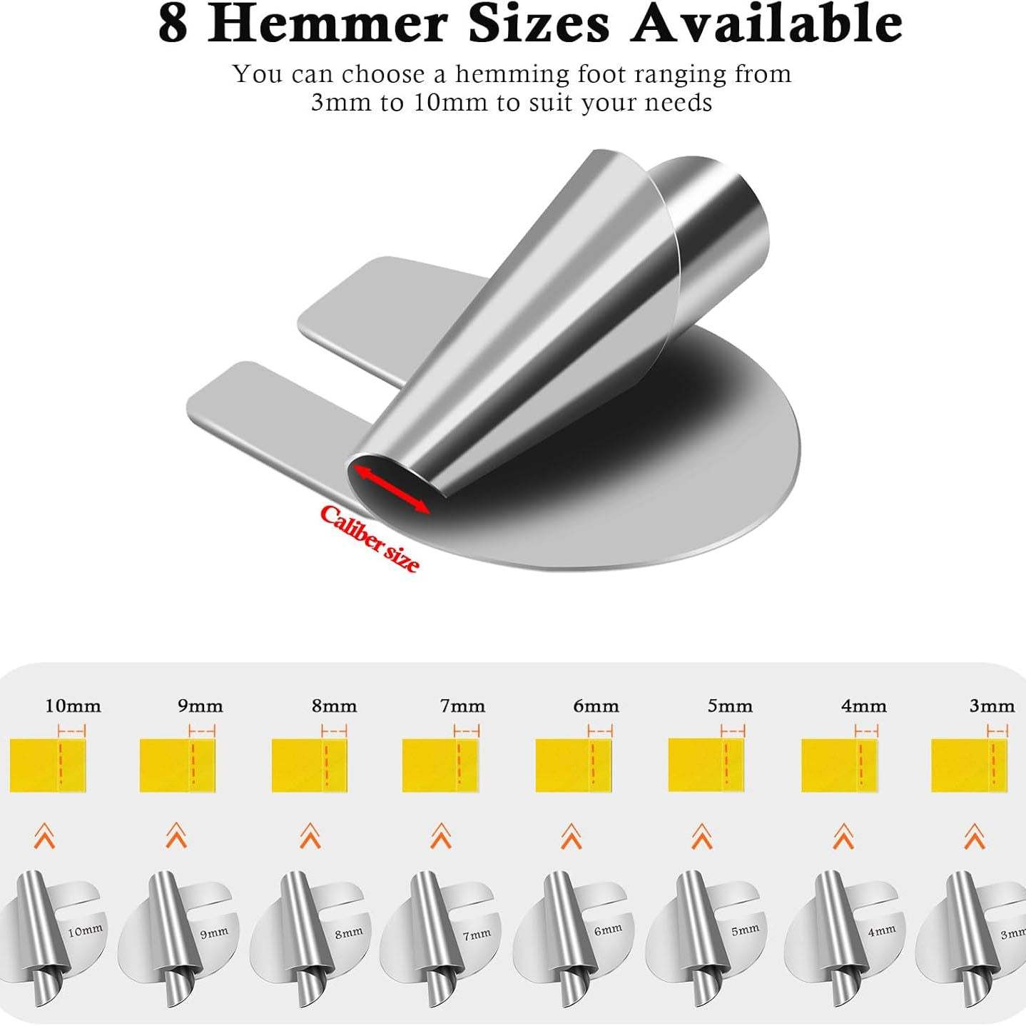 Sewing Machine Rolled Hem Foot – 8 Sizes, Wide Hemmer Presser Foot