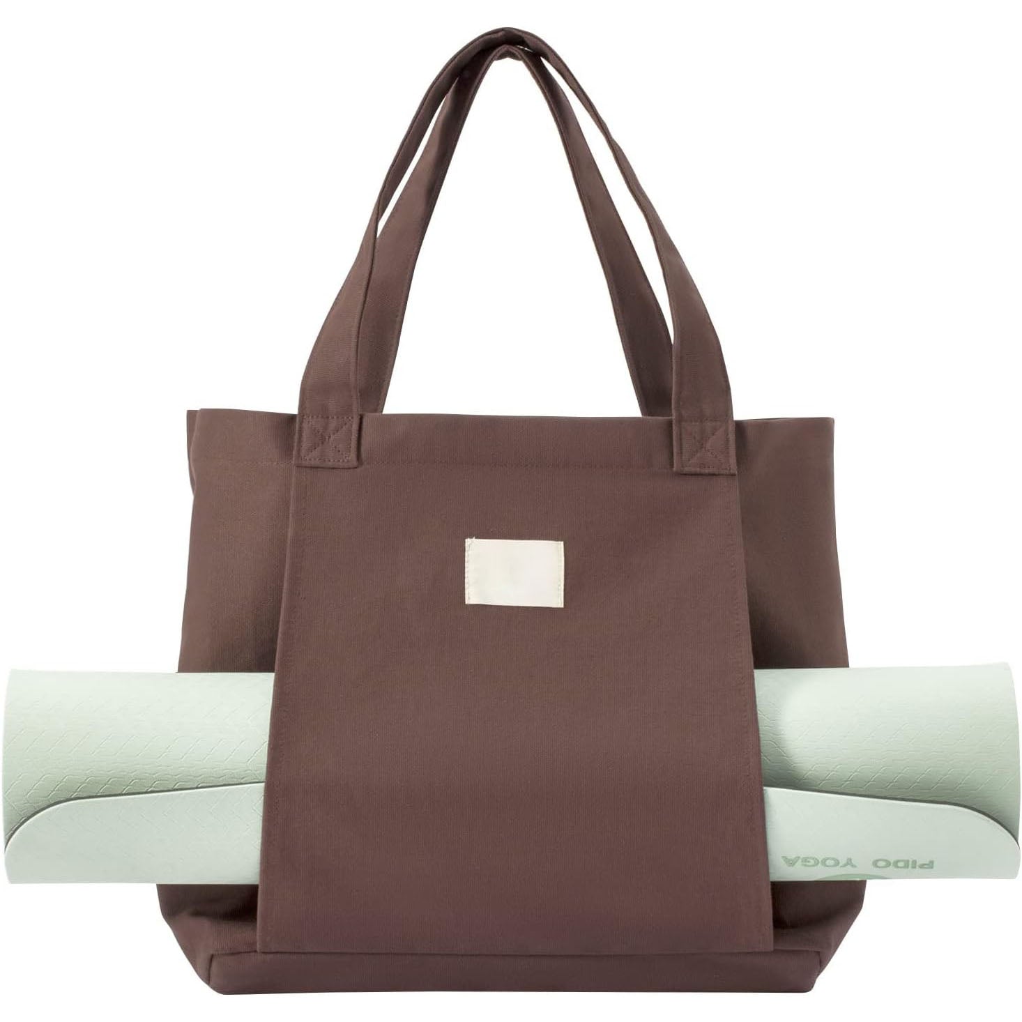 Canvas Tote Bag with Yoga Mat Carrier Pocket – Carryall Shoulder Bag