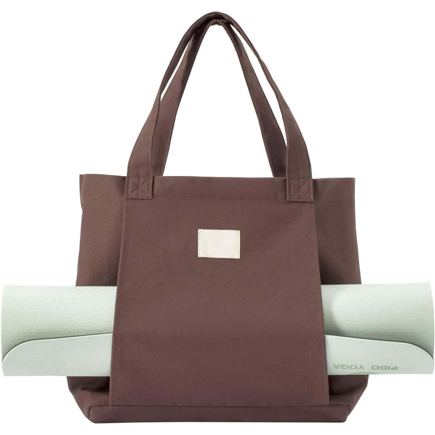 Canvas Tote Bag with Yoga Mat Carrier Pocket – Carryall Shoulder Bag