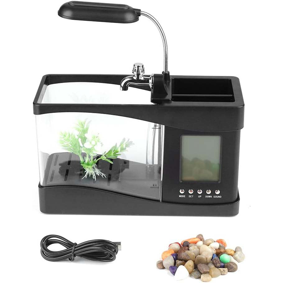 Multifunctional USB Rechargeable Mini Aquarium – LED Clock Light