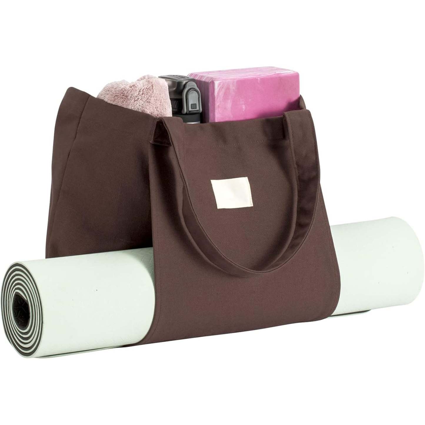 Canvas Tote Bag with Yoga Mat Carrier Pocket – Carryall Shoulder Bag