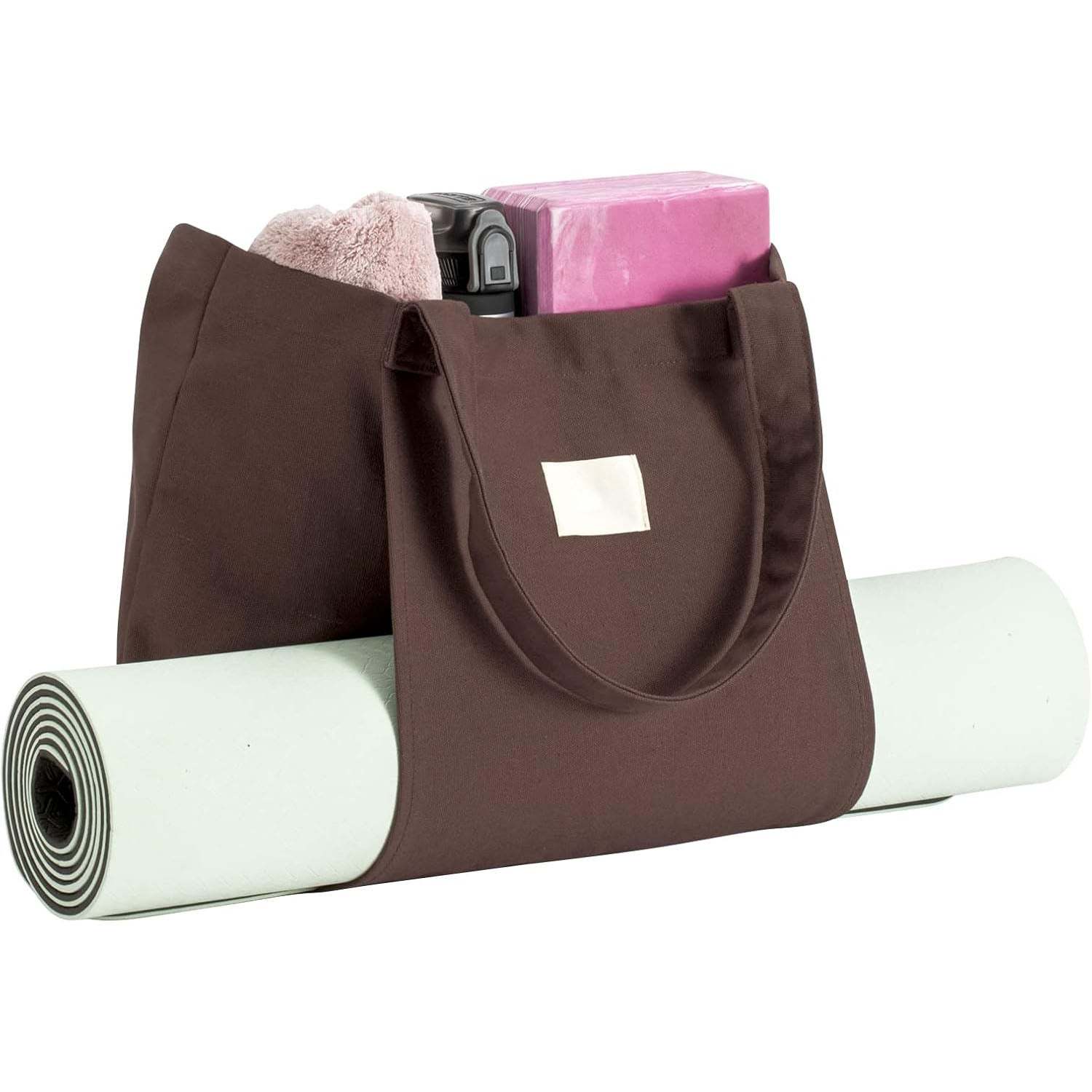 Canvas Tote Bag with Yoga Mat Carrier Pocket – Carryall Shoulder Bag