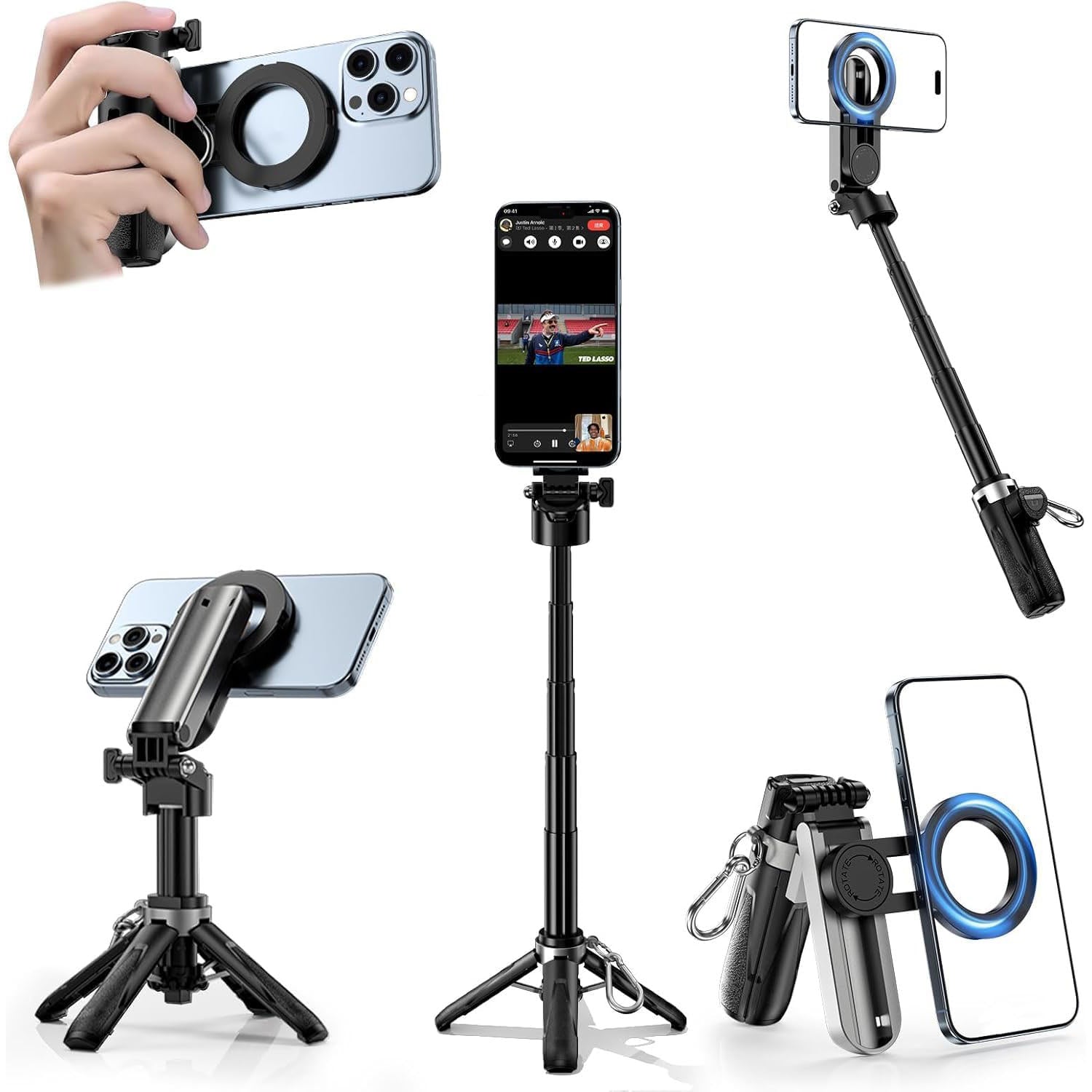 Magnetic 4-in-1 Multifunctional Selfie Stick Tripod – Mini Portable Phone Stand with Detachable Remote, Compatible with MagSafe