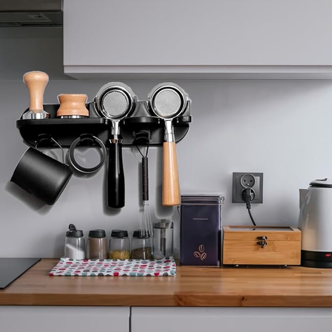 Wall-mounted coffee machine storage rack