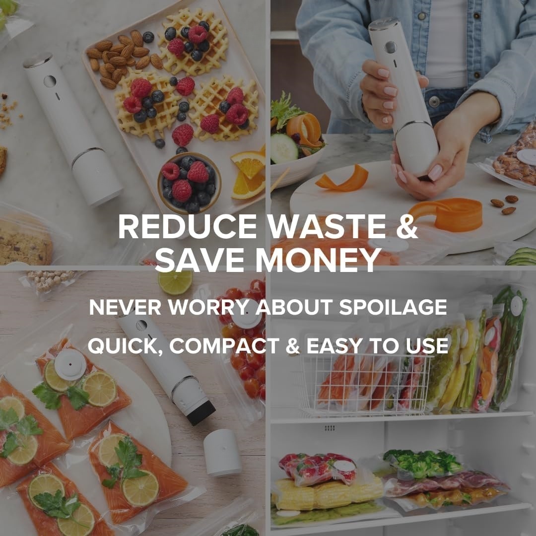 Handheld Vacuum Sealer with 30 Reusable Bags – 5-Second Seal, Wireless, Portable 