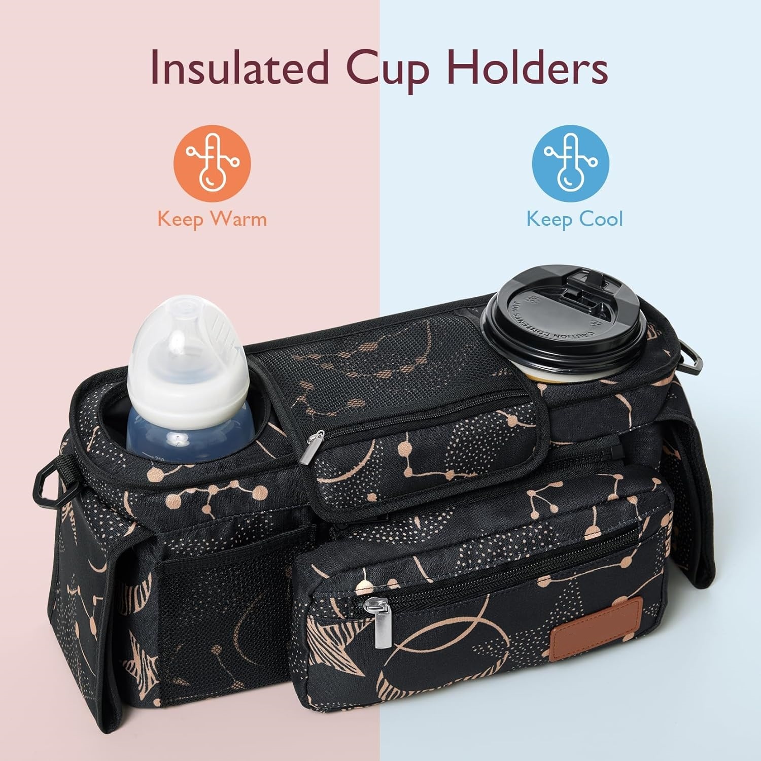 Universal Stroller Organizer – Detachable Bag with Insulated Cup Holders & Phone Pocket 