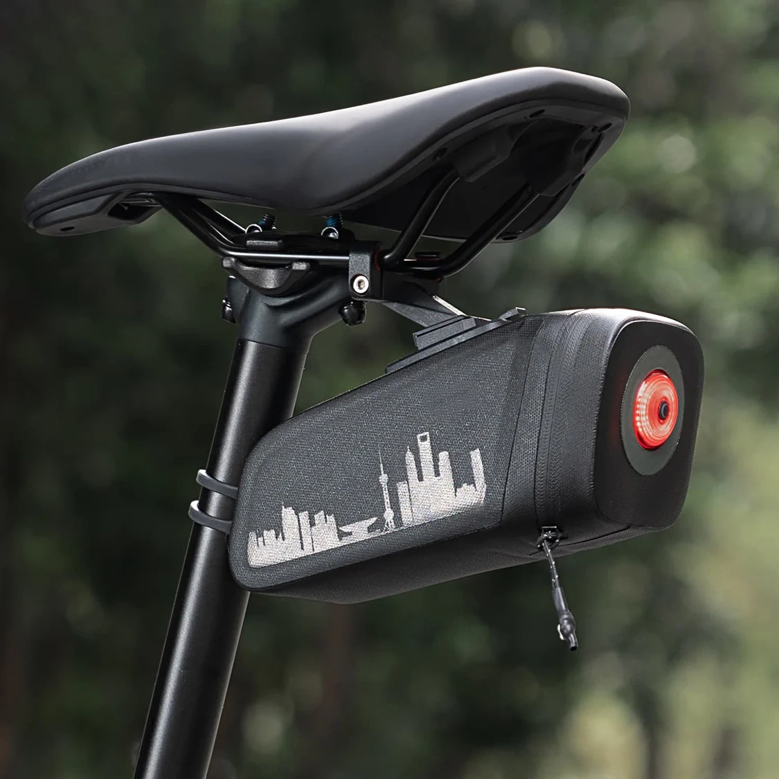 Brake-Sensor Saddle Bag with Rear Stop Light - Waterproof Bike Storage