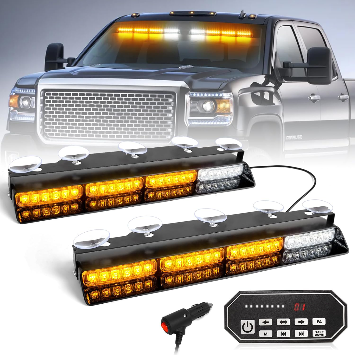 Emergency Strobe Light Bar Controller – 2 x 16.8-inch Amber Safety Lig