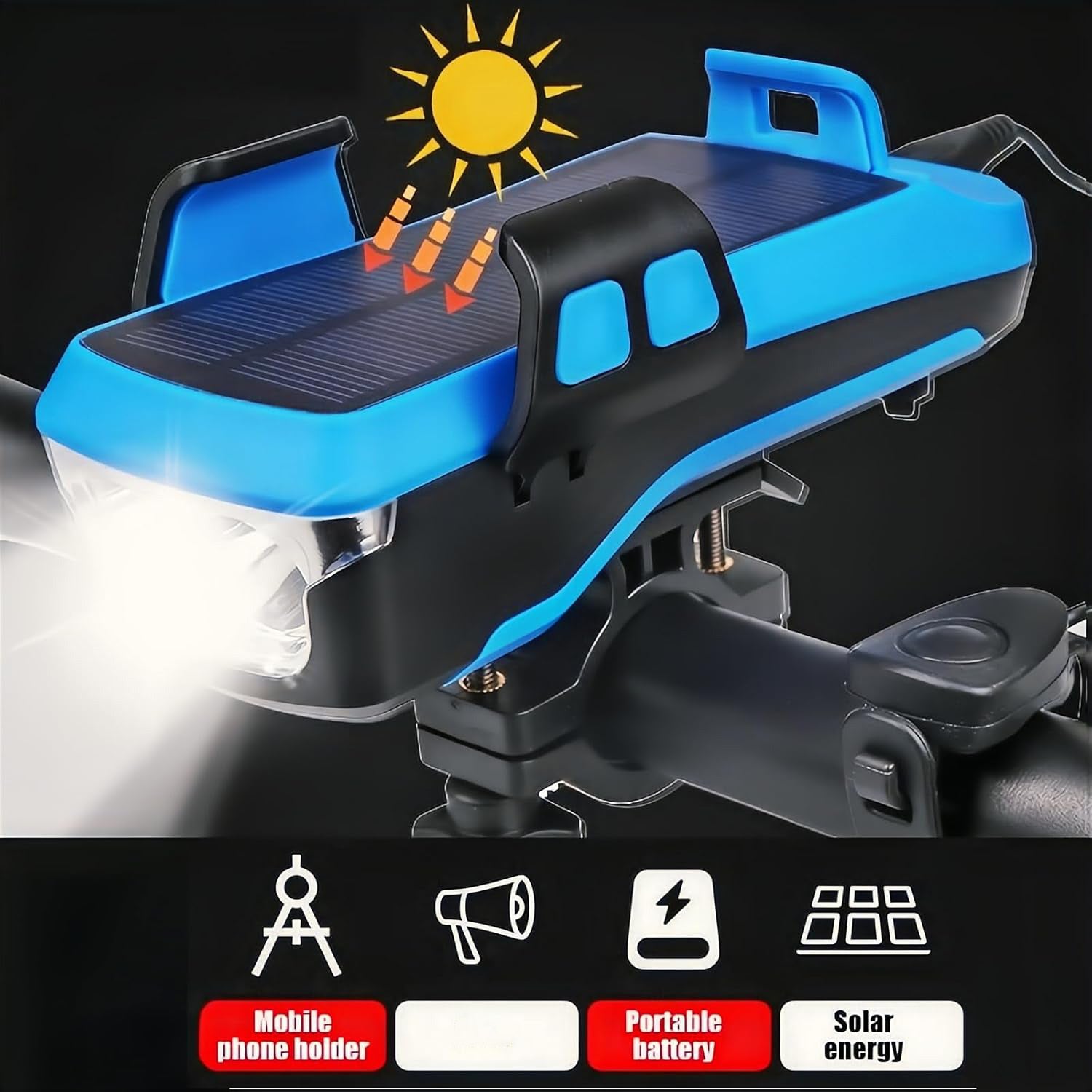 5-in-1 Solar Bike Light with Phone Holder – 4000mAh Power Bank