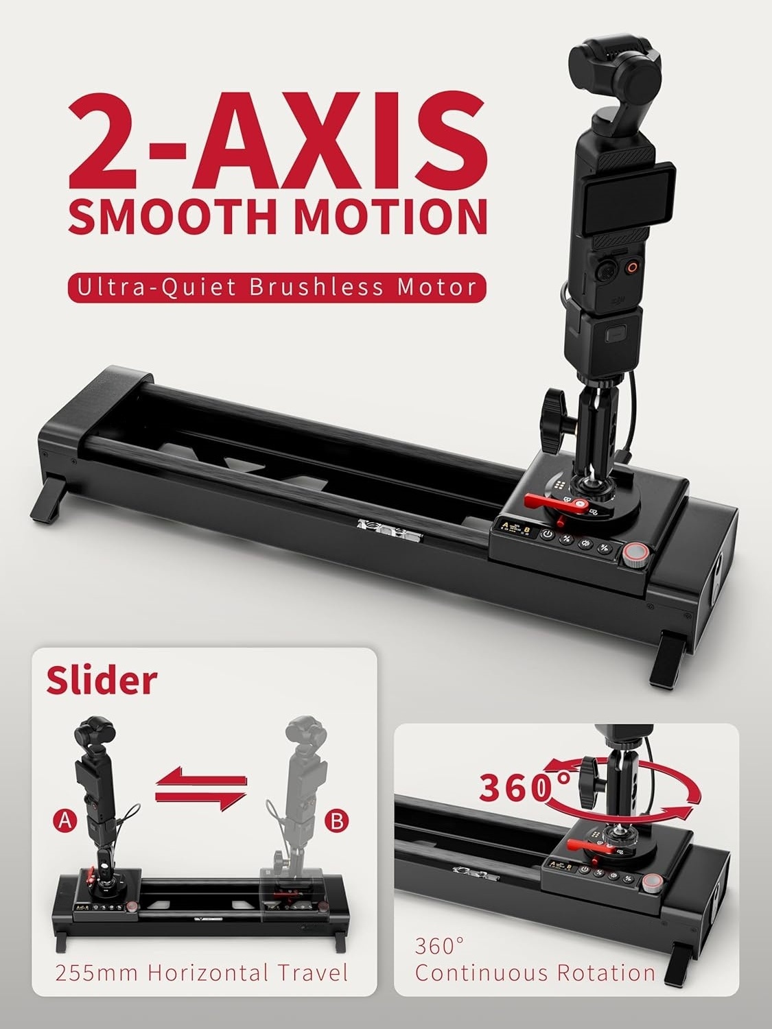 Smart 2-Axis Motion Control Camera Slider with NFC One-Tap Connection