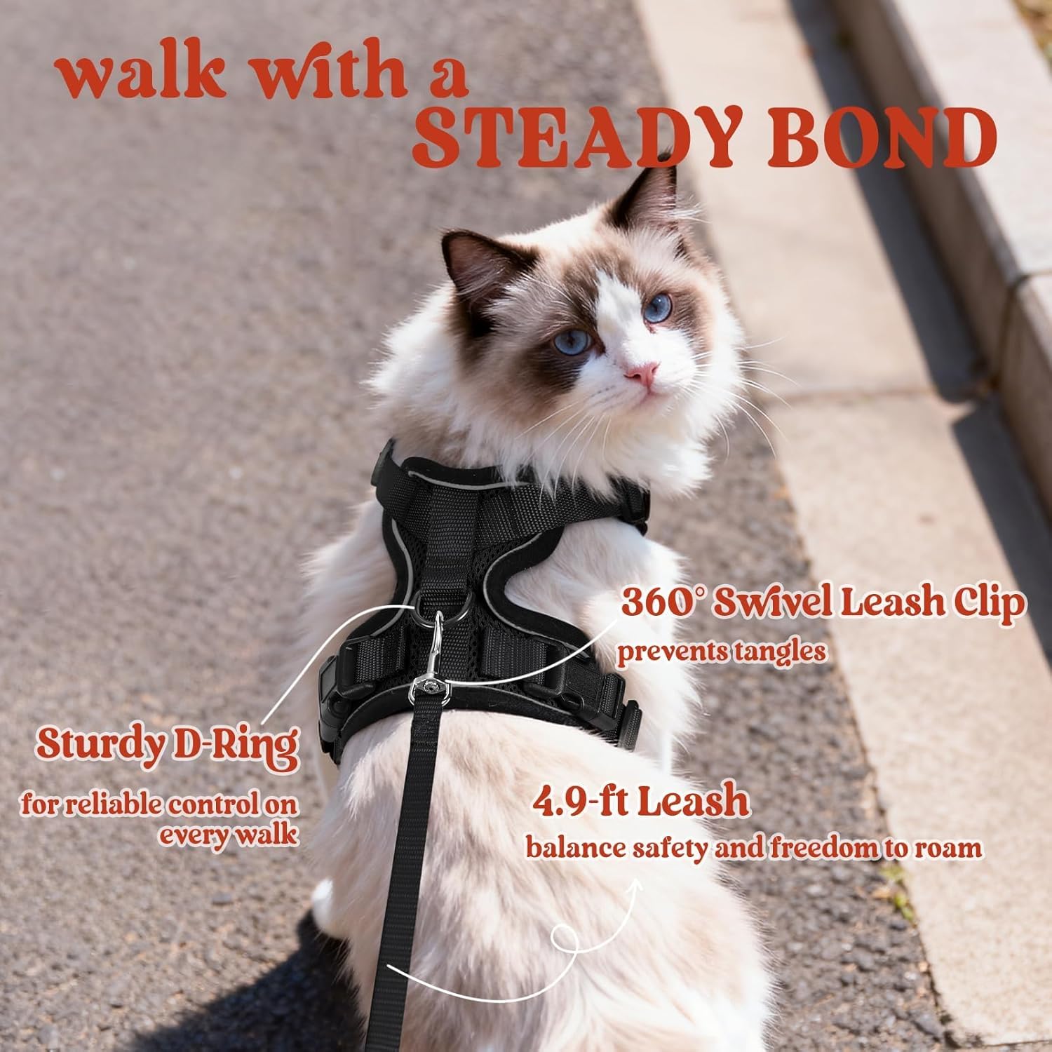 Cat Harness Vest – Escape-Proof, Soft Adjustable, Breathable with Reflective Stripe